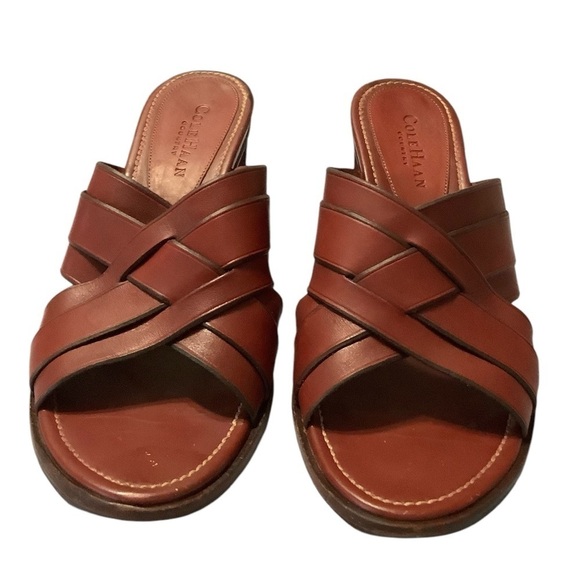 COLE HAAN HEELS Vintage Oxblood Red Leather Woven Slides Mules 90's Size 9 - Picture 5 of 9